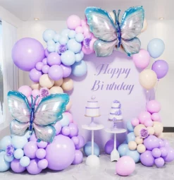 Set Baloane Pastel Si Fluturi Gigant Pentru Decor Evenimente 139 piese