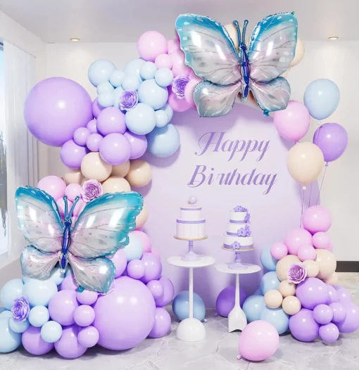 Set Baloane Pastel Si Fluturi Gigant Pentru Decor Evenimente 139 piese