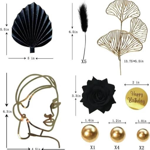 Set Decoratiuni Elegante pentru Tort Negru și Auriu