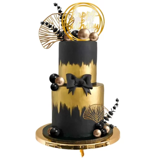 Decoratiune Tort Zi De Nastere Royal Deluxe Negru si Auriu