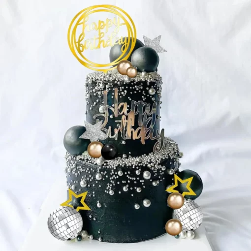 Decoratiune Tort Premium Gold Black Disco Party