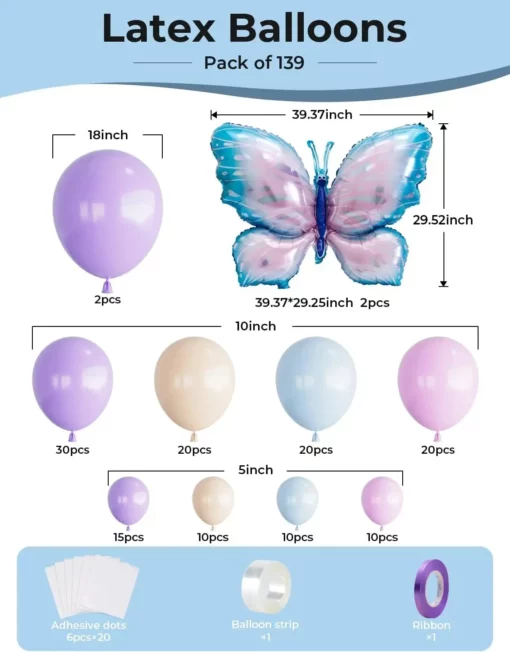 Set Baloane Pastel Si Fluturi Gigant Pentru Decor Evenimente 139 piese