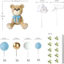 Set Decoratiuni Tort Ursulet si Norisori Albastru Auriu