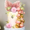 Decoratiune Tort Cu Fluturasi Gold Si Flori Roz