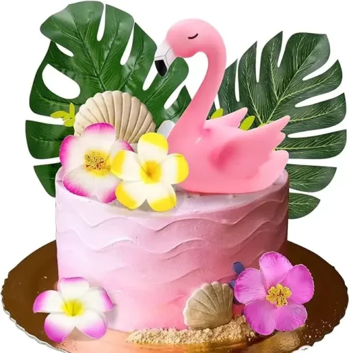 Set Decor Flamingo pentru Tort Tematica Tropical Exotica