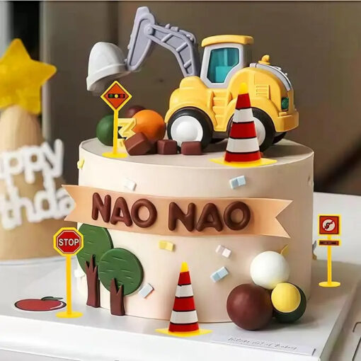 Set decor tort șantier cu excavator