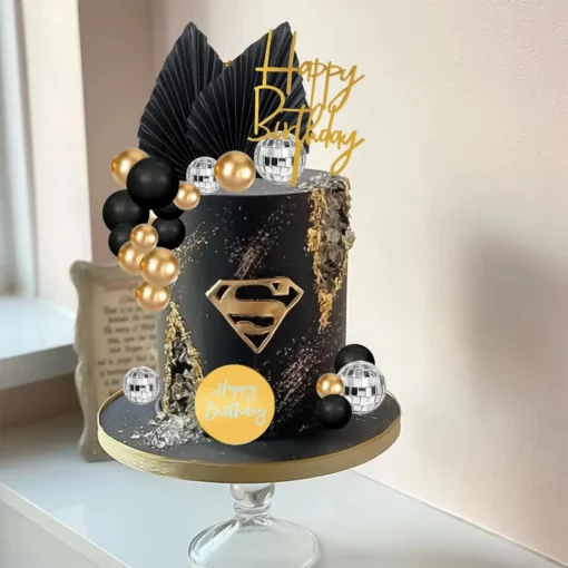 Set Decor Tort Aniversar Gold Black Deluxe
