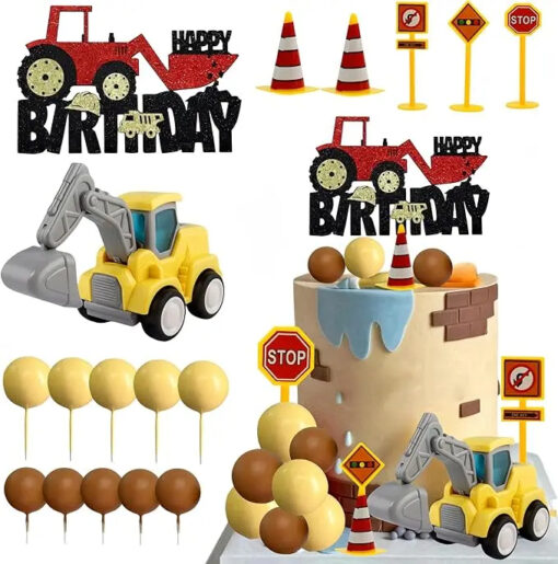 Set decor tort șantier cu excavator