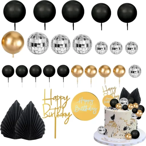 Set Decor Tort Aniversar Gold Black Deluxe