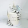 Set Decor Tort Aniversar Argintiu Cu Topper Happy Birthday