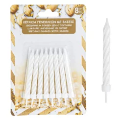 Set 8 Lumanari Aniversare Albe Cu Glitter