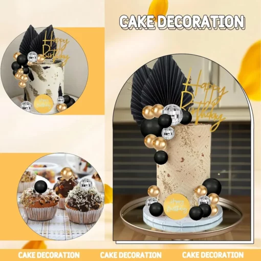 Set Decor Tort Aniversar Gold Black Deluxe