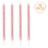 Set 12 Lumanari Aniversare Zi De Nastere Roz Cu Glitter Auriu