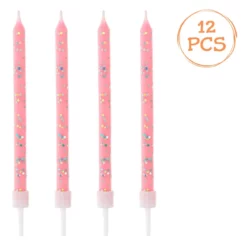 Set 12 Lumanari Aniversare Zi De Nastere Roz Cu Glitter Auriu