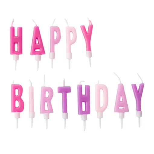 lumânări litere roz-lila-fucsia Happy Birthday set 13 bucăți