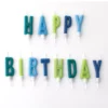 lumânări litere bleu-verde Happy Birthday set 13 bucăți