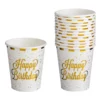 Set 12 Pahare Aniversare Petrecere Happy Birthday Alb Gold