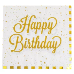 Set 12 Servetele Aniversare Petrecere Happy Birthday Alb Gold