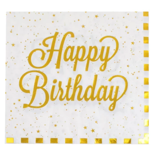 Set 12 Servetele Aniversare Petrecere Happy Birthday Alb Gold
