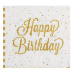 Set 12 Servetele Aniversare Petrecere Happy Birthday Alb Gold