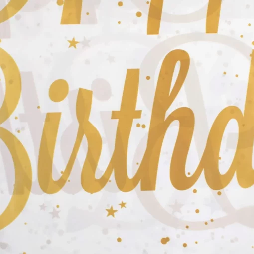 Fata De Masa Aniversare Petrecere Happy Birthday Alb Gold