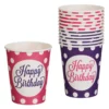 Set 12 Pahare Aniversare Petrecere Roz Mov Cu Buline