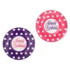 Set 12 Farfurii Aniversare Petrecere Roz Mov Cu Buline 18 cm