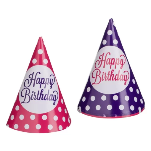 Set 6 Coifuri Petrecere Aniversare Roz Mov Cu Buline