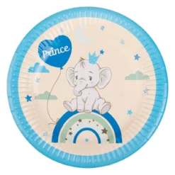 farfurii carton elefant baby blue bej ciel 6 bucăți 23 cm