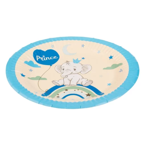 farfurii carton elefant baby blue bej ciel 6 bucăți 23 cm