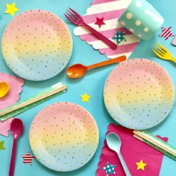 Set 12 Farfurii Aniversare Petrecere Colorata Ombre 18 cm