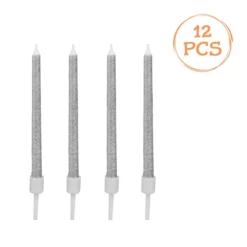 Set 12 Lumanari Aniversare Zi De Nastere Silver Cu Glitter