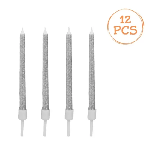 Set 12 Lumanari Aniversare Zi De Nastere Silver Cu Glitter