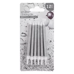 Set 12 Lumanari Aniversare Zi De Nastere Silver Cu Glitter