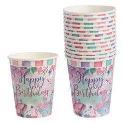 Set 12 Pahare Petrecere Multicolore Cu Fluturasi