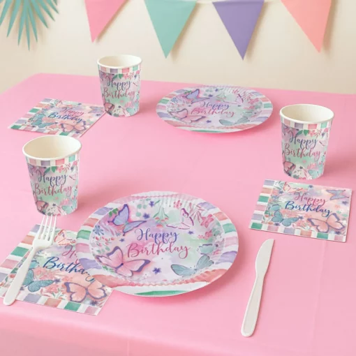 Set 12 Pahare Petrecere Multicolore Cu Fluturasi
