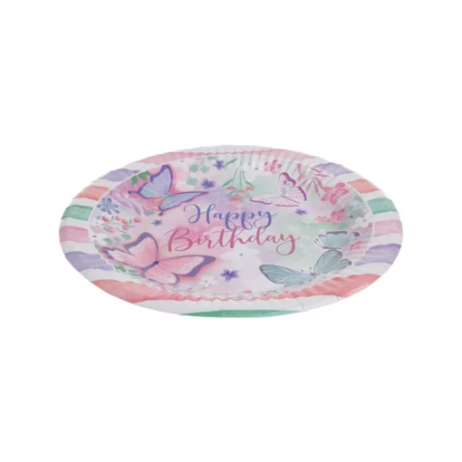 Set 12 Farfurii Petrecere Multicolore Cu Fluturasi 18 cm