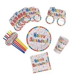 set articole petrecere crem Happy Birthday colorat 30 piese