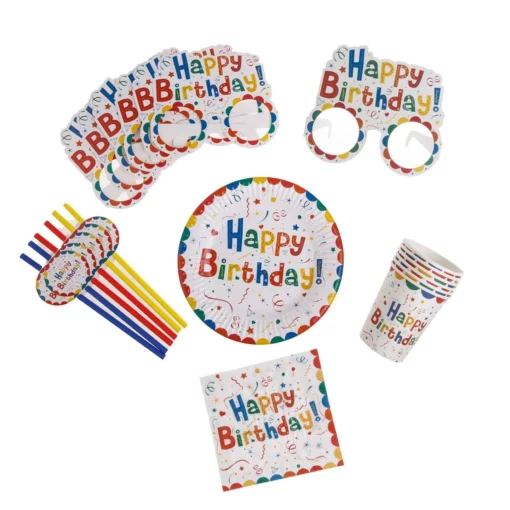 set articole petrecere crem Happy Birthday colorat 30 piese