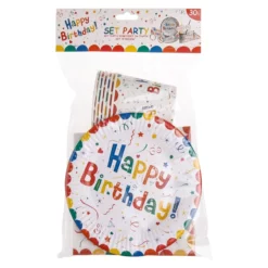 set articole petrecere crem Happy Birthday colorat 30 piese