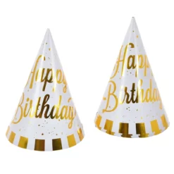 Set 6 Coifuri Petrecere Happy Birthday Alb Gold