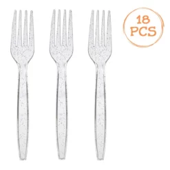 Furculite Din Plastic Transparent Cu Glitter Auriu