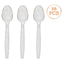 Set 18 Lingurite Din Plastic Transparent Cu Glitter Auriu