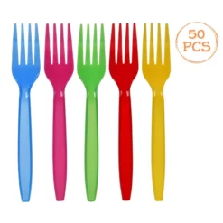 Set 50 Furculite Din Plastic Pentru Petrecere Multicolore