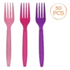 Set 30 Furculite Din Plastic Pentru Petrecere Roz Mov