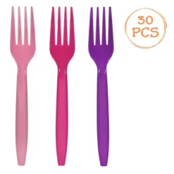 Set 30 Furculite Din Plastic Pentru Petrecere Roz Mov