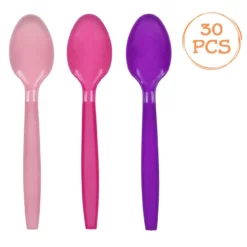 Set 30 Lingurite Din Plastic Pentru Petrecere Roz Mov