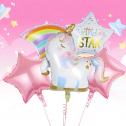 set baloane unicorn rainbow cu figurina mare si stea curcubeu