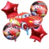 Set 5 baloane din folie Cars cu figurina Fulger McQueen si stele rosii
