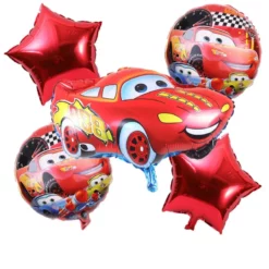 Set 5 baloane din folie Cars cu figurina Fulger McQueen si stele rosii